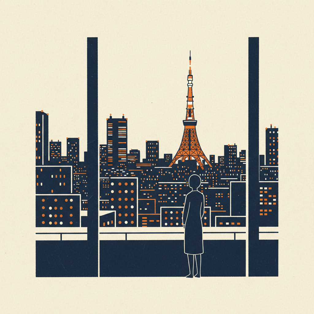 飯店窗外的東京夜景,可以看到東京鐵塔