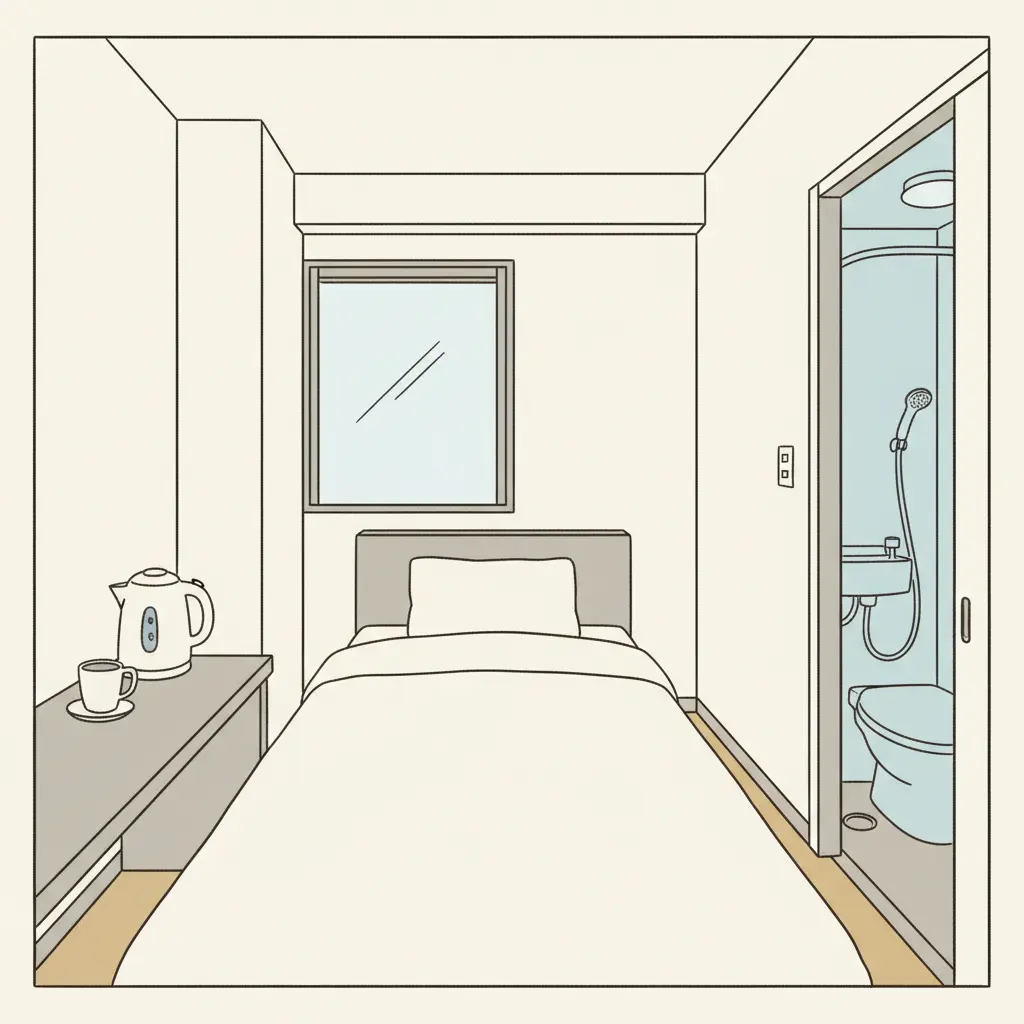 典型的日本商務飯店雙人房,乾淨但緊湊